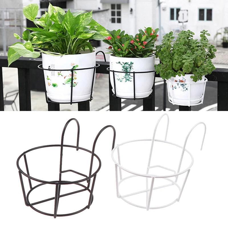 Garden Hanging Plant Iron Racks Balcony Round Flower Pot Rack Railing Fence - megapoint.com